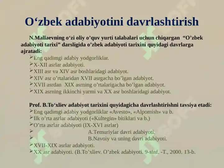 O'zbek adabiyotini davrlashtirish 7