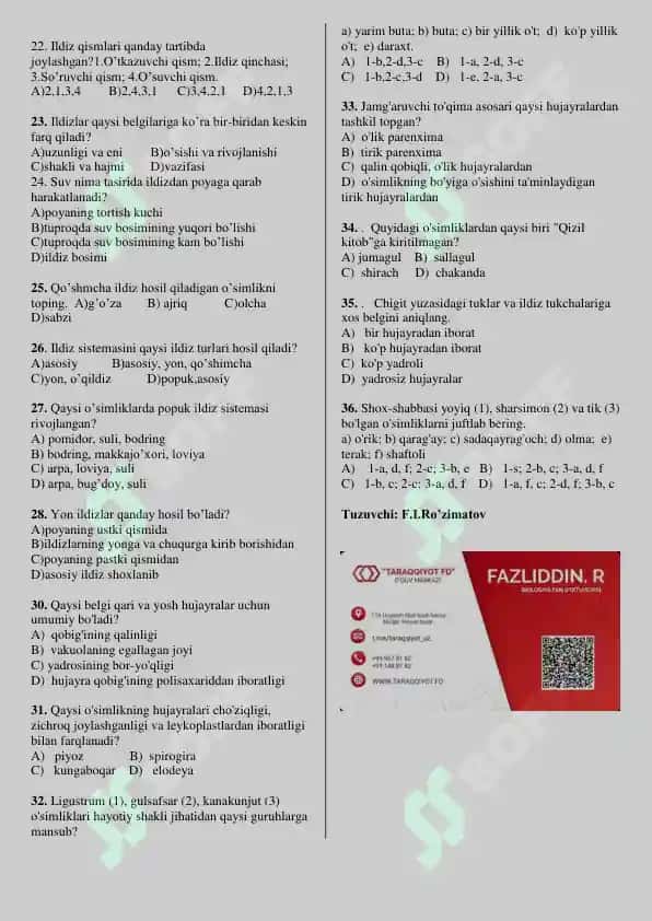 O'simliklar haqida test 2