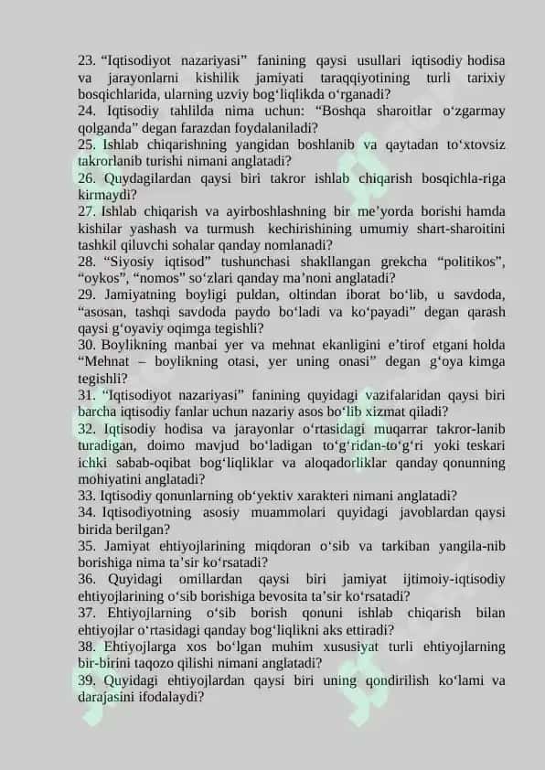 Iqtisodiyot nazaryasidan 200 ta savol 2