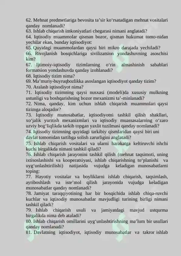 Iqtisodiyot nazaryasidan 200 ta savol 4
