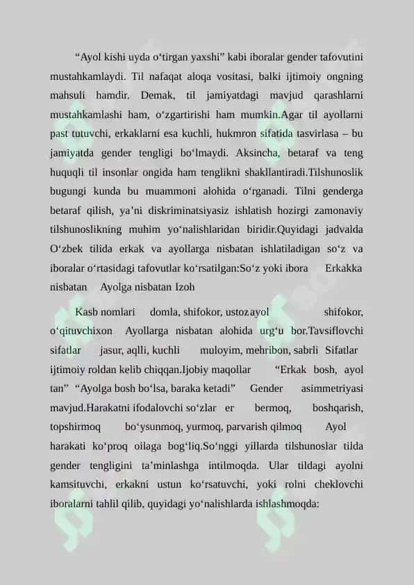 O‘ZBEK TILI VA GENDER: TILDAGI JINSIY IFODALAR 2
