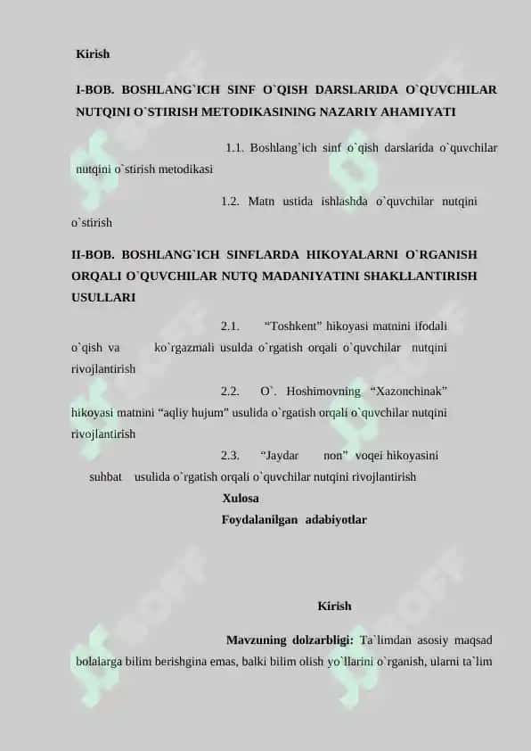 BOSHLANG`ICH SINF O`QISH DARSLARIDA O`QUVCHILAR NUTQINI O`STIRISH METODIKASINING NAZARIY AHAMIYATI.docx 2