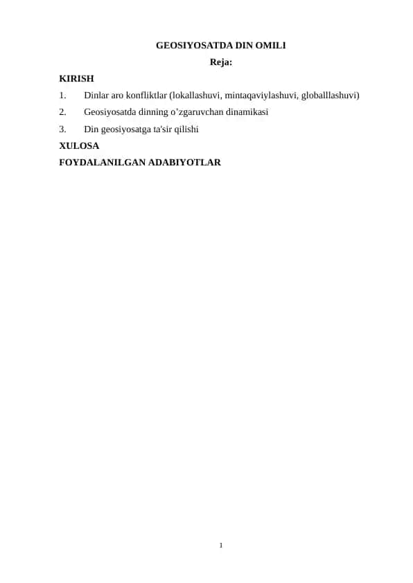 GEOSIYOSATDA DIN OMILI 1