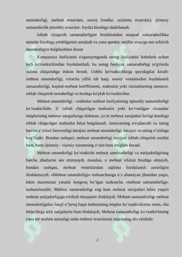 Ishlab chiqarish samaradorligi va mehnat unumdorligini oshirish muammolari 2
