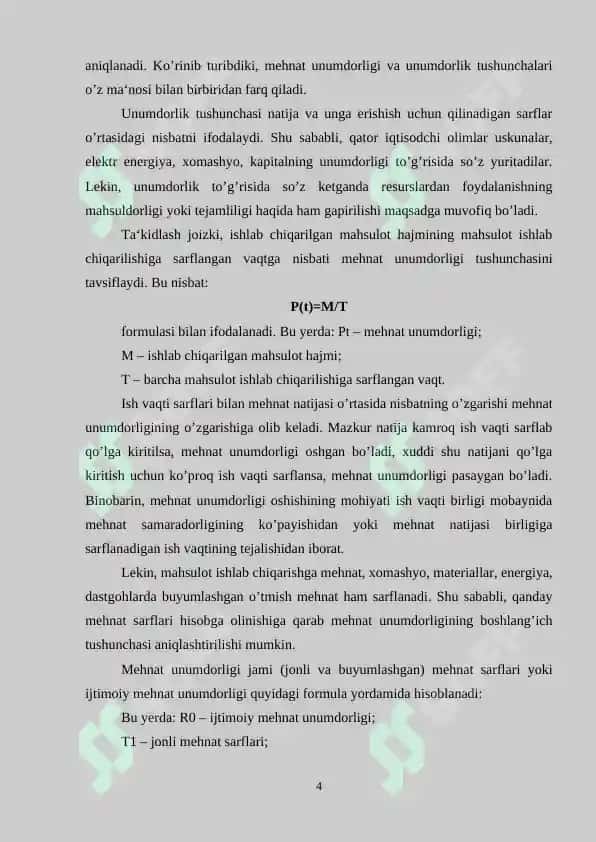 Ishlab chiqarish samaradorligi va mehnat unumdorligini oshirish muammolari 4