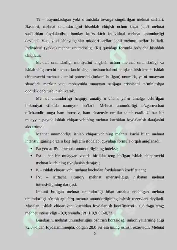 Ishlab chiqarish samaradorligi va mehnat unumdorligini oshirish muammolari 5