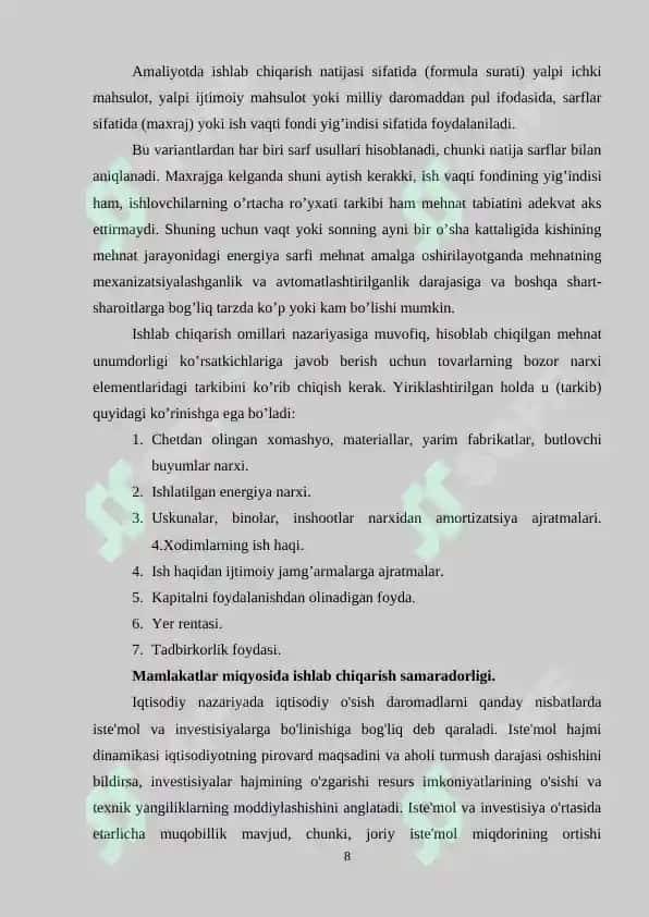 Ishlab chiqarish samaradorligi va mehnat unumdorligini oshirish muammolari 8