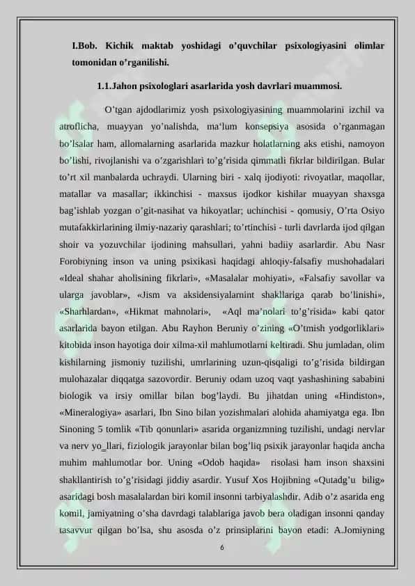 PSIXOLOGIK XIZMAT  FANIDAN “KICHIK MAKTAB YOSHIDAGI O’QUVCHILARDA LIDERLIK SIFATLARINING SHAKLLANISHI” 6