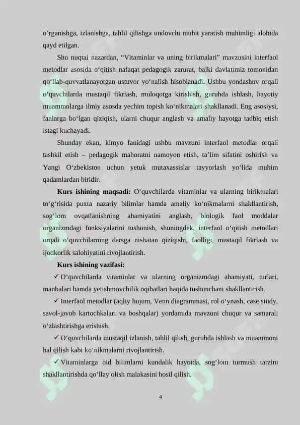 VITAMINLAR VA UNING BIRIKMALARI MAVZUSINI INTERFAOL METODLAR ASOSIDA O‘QITISH 3