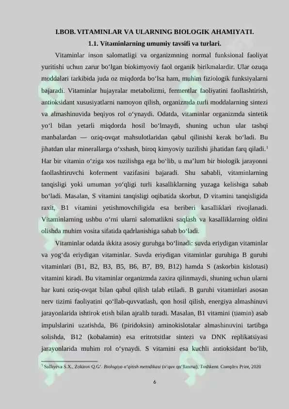 VITAMINLAR VA UNING BIRIKMALARI MAVZUSINI INTERFAOL METODLAR ASOSIDA O‘QITISH 5
