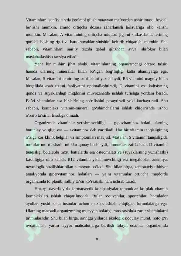 VITAMINLAR VA UNING BIRIKMALARI MAVZUSINI INTERFAOL METODLAR ASOSIDA O‘QITISH 7