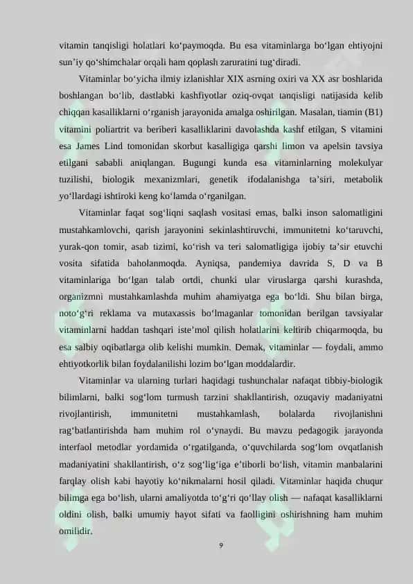 VITAMINLAR VA UNING BIRIKMALARI MAVZUSINI INTERFAOL METODLAR ASOSIDA O‘QITISH 8