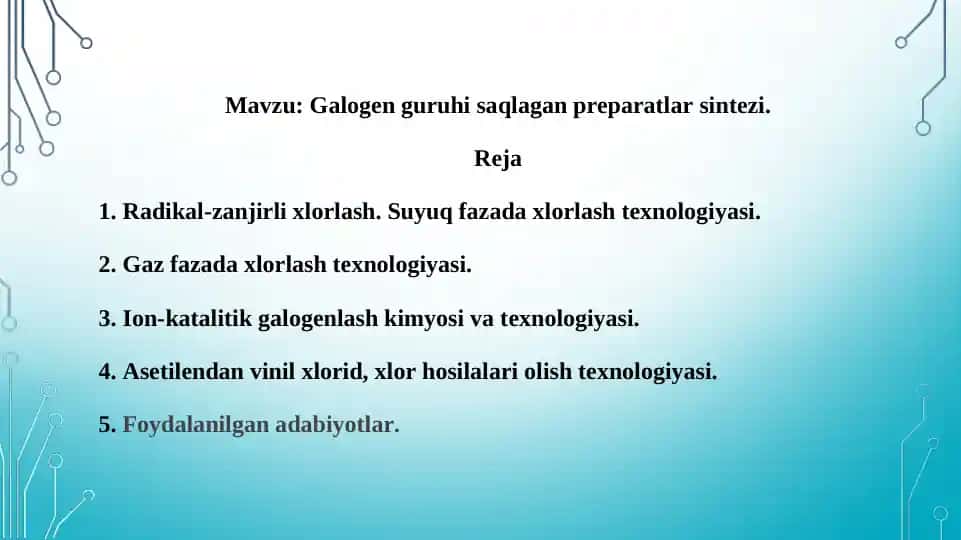 Galogen guruhi saqlagan preparatlar sintezi. Taqdimot 12 bet. 1