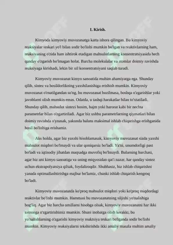 Kimyoviy muvozanat siljishiga ta'sir etuvchi omillar. Gomogen va geterogen kataliz. Referat 30 bet. 3
