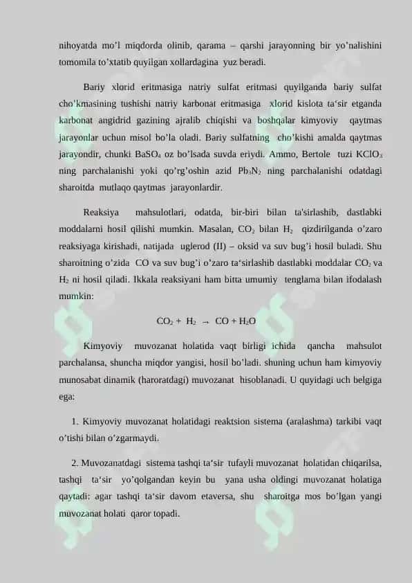 Kimyoviy muvozanat siljishiga ta'sir etuvchi omillar. Gomogen va geterogen kataliz. Referat 30 bet. 7