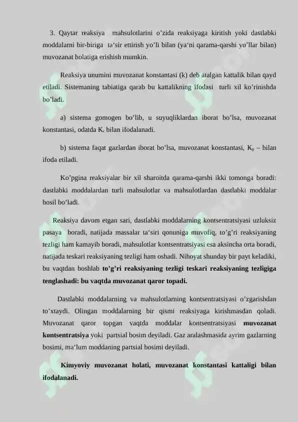 Kimyoviy muvozanat siljishiga ta'sir etuvchi omillar. Gomogen va geterogen kataliz. Referat 30 bet. 8