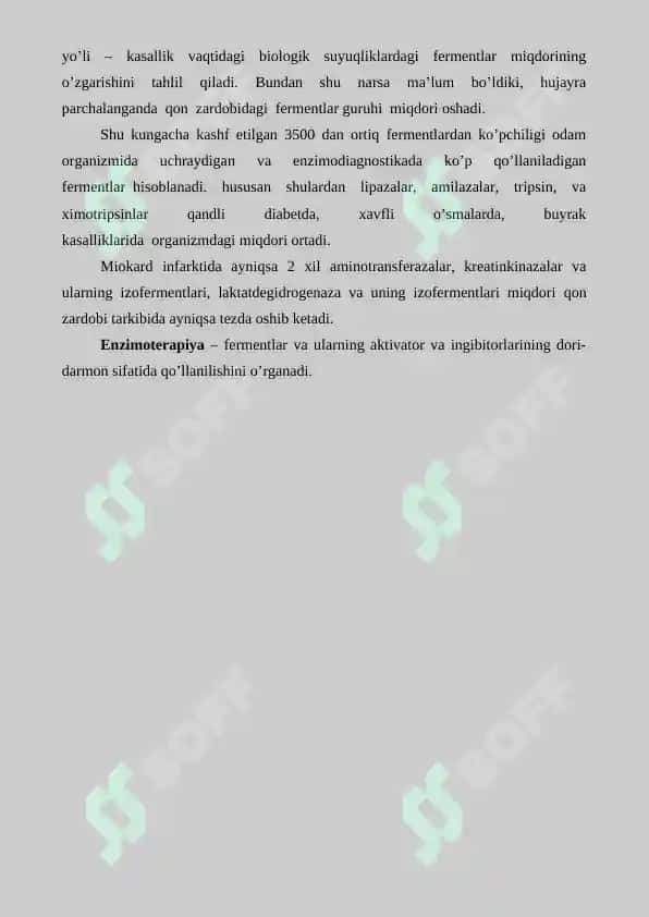 Fermentlarni qo'llanilishi va tibbiyotda ular faolligini aniqlash. Referat 7 bet 3