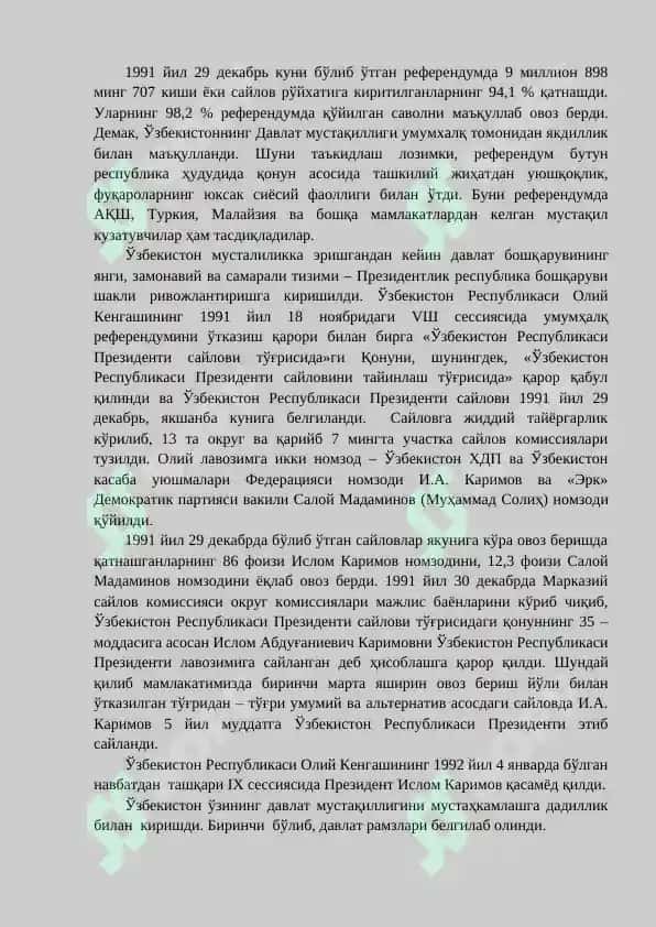 O‘zbekiston Davlat Mustaqilligining Qo‘lga Kiritilishi 4