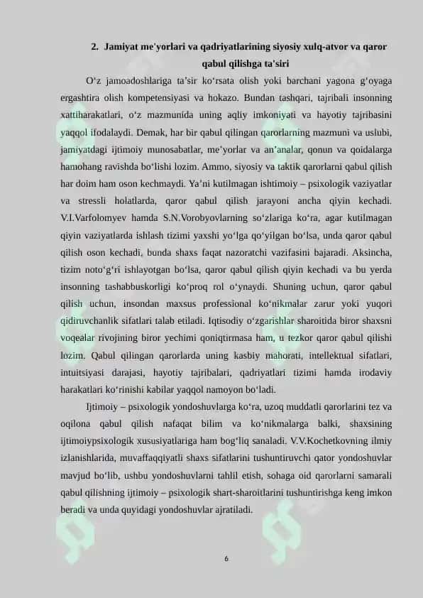 Jamiyat me'yorlari va qadriyatlarining siyosiy xulq-atvor va qaror qabul qilishga ta'siri 6