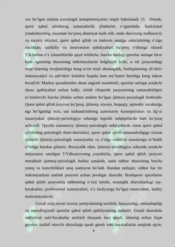 Jamiyat me'yorlari va qadriyatlarining siyosiy xulq-atvor va qaror qabul qilishga ta'siri 8