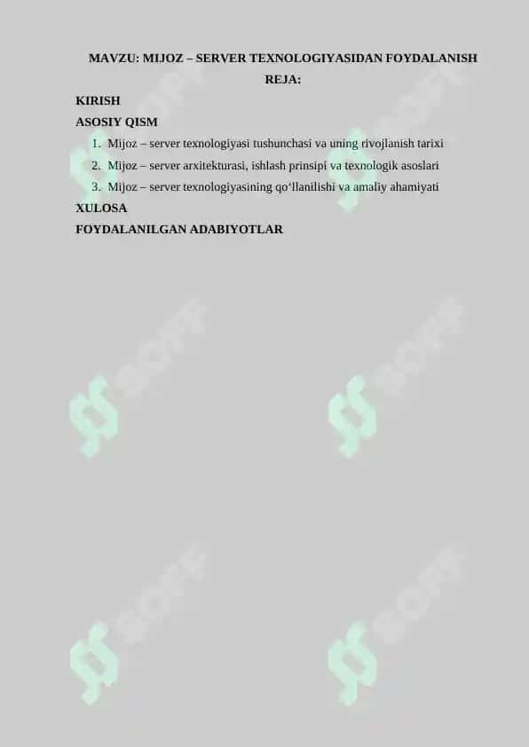 Mijoz – server texnologiyasidan foydalanish 2