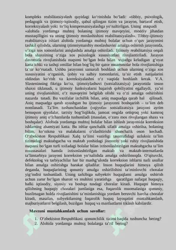Defektologiya fanining O‘zbekistonda rivojlanish bosqichlari 5