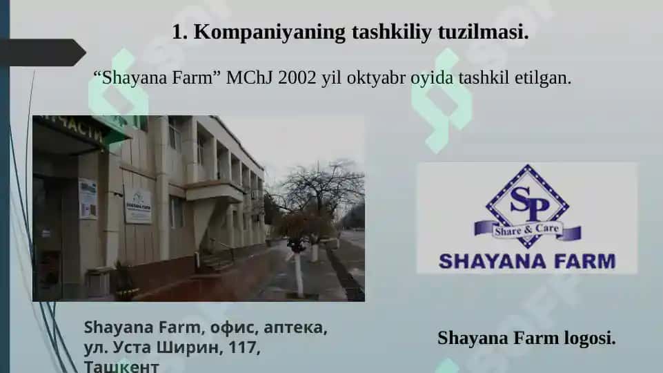 Shayana Farm farmatsevtika kompaniyasi. Taqdimot 10 bet. 3