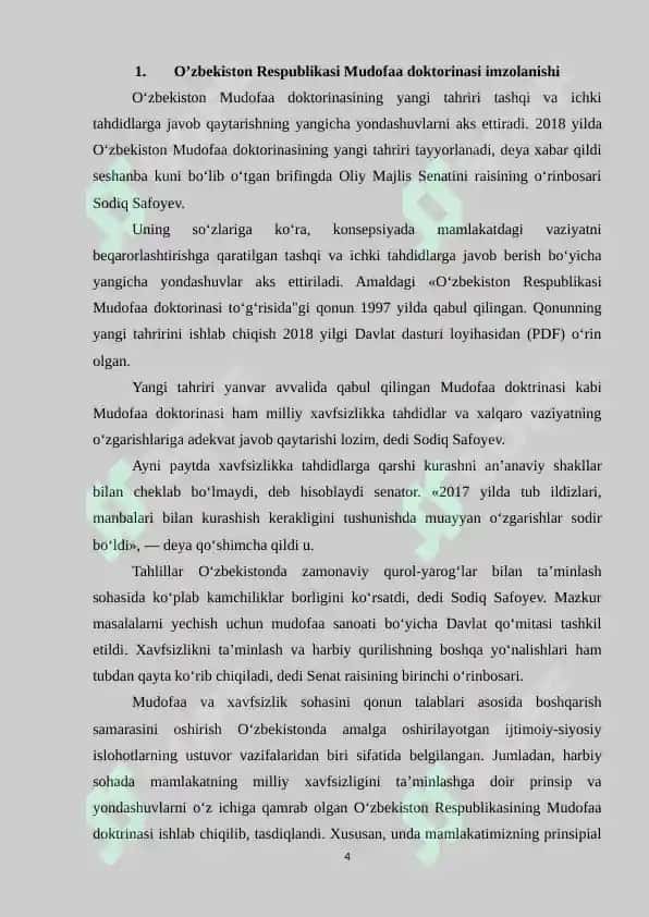 O’ZBEKISTON RESPUBLIKASI MUDOFAA DOKTORINASI VA UNING MOHIYATI 4
