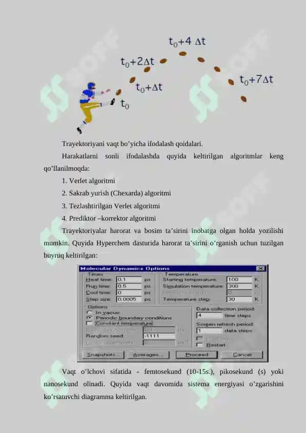 Molekulyar  dinamika. Harakatlarni sonli ifodalash usullari. MD bo’yicha hisoblash majmualari 4