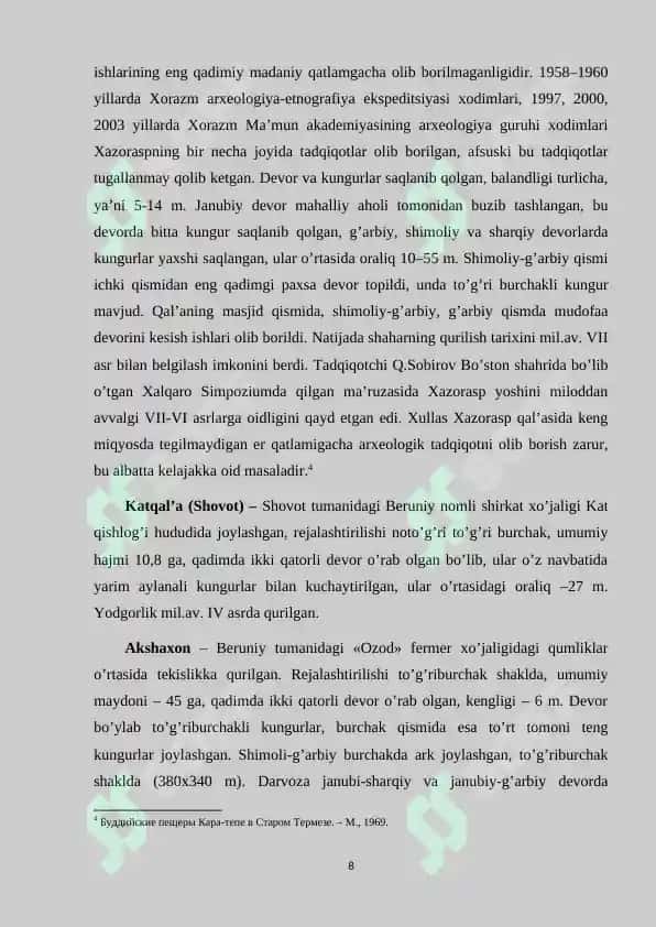 O‘rta osiyoning antik davri arxeologik yodgorliklari va ularning tarixiy o‘lkashunoslikni o‘rganishdagi o‘rni 8