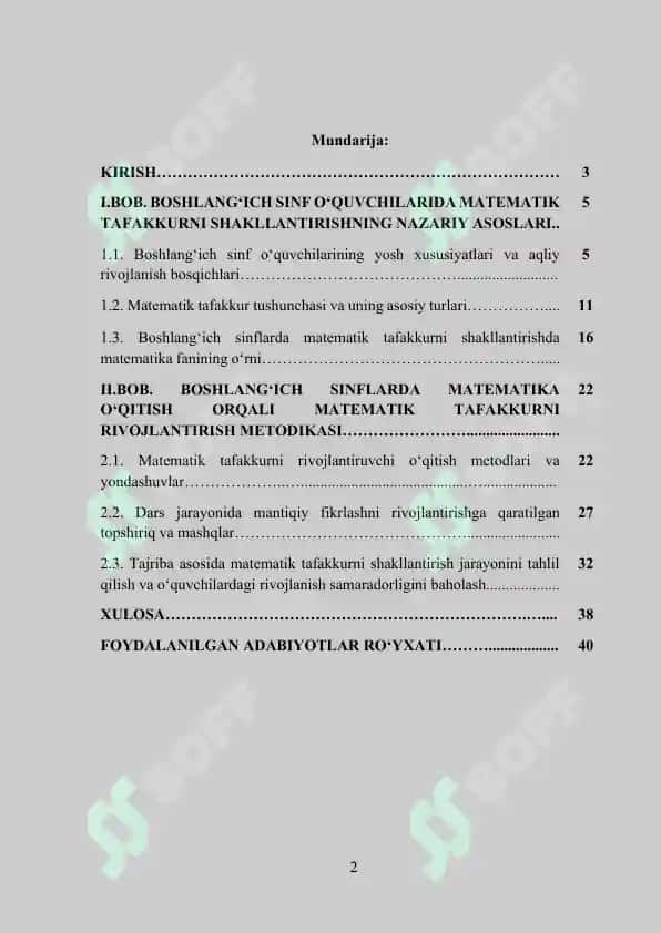 Boshlang‘ich sinf o’quvchilarining matematik tafakkurini shakllantirishda matematika o’qitishning ahamiyati 2