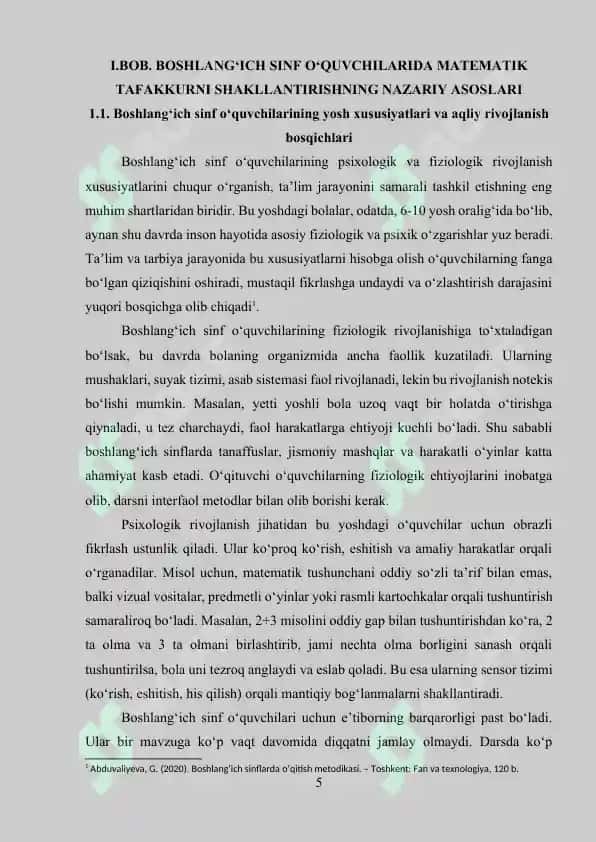 Boshlang‘ich sinf o’quvchilarining matematik tafakkurini shakllantirishda matematika o’qitishning ahamiyati 5