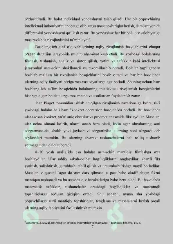 Boshlang‘ich sinf o’quvchilarining matematik tafakkurini shakllantirishda matematika o’qitishning ahamiyati 7