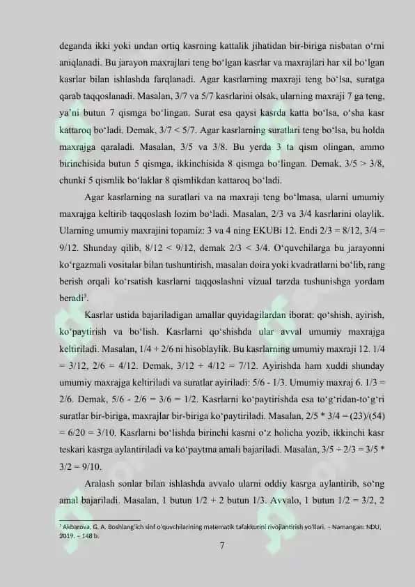 Boshlang'ich sinflarda kasr tushunchasini o'rgatish 7