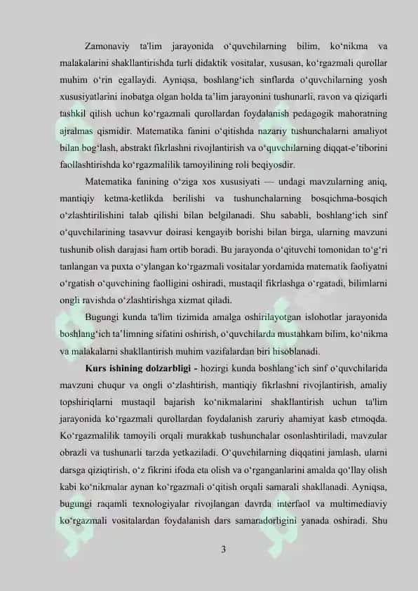 Matematikani o’qitishda foydalaniladigan ko’rgazmali qurollar va ulardan foydalanish 3