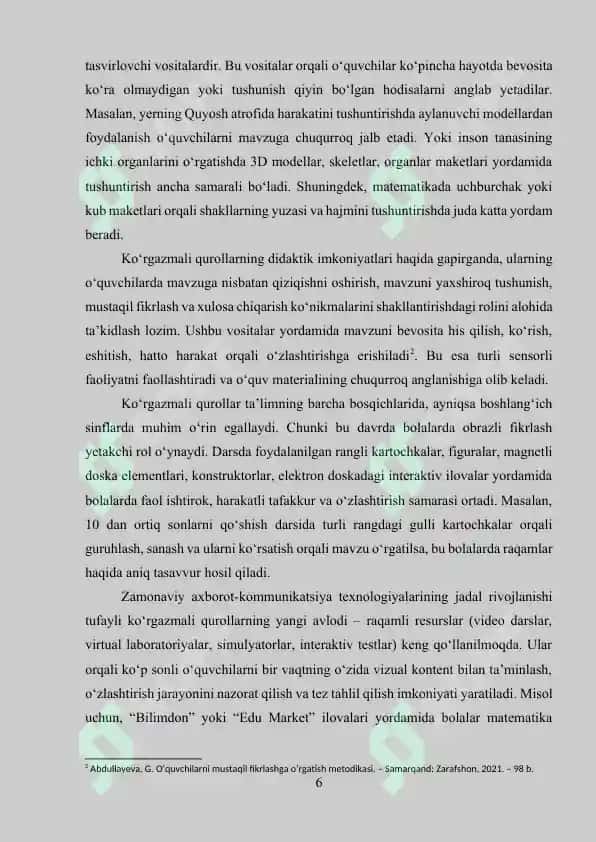 Matematikani o’qitishda foydalaniladigan ko’rgazmali qurollar va ulardan foydalanish 6