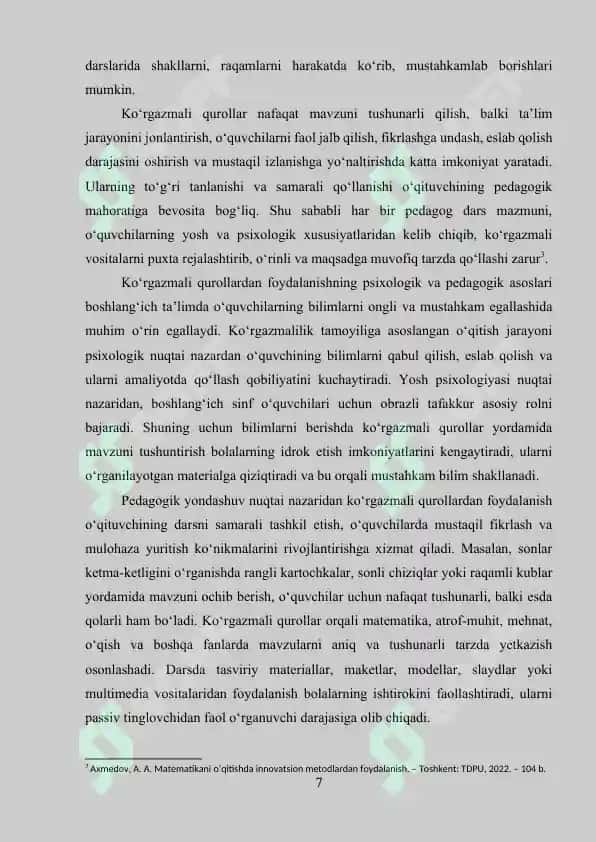 Matematikani o’qitishda foydalaniladigan ko’rgazmali qurollar va ulardan foydalanish 7