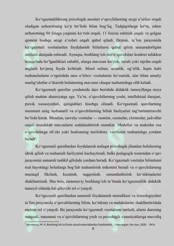 Matematikani o’qitishda foydalaniladigan ko’rgazmali qurollar va ulardan foydalanish 8