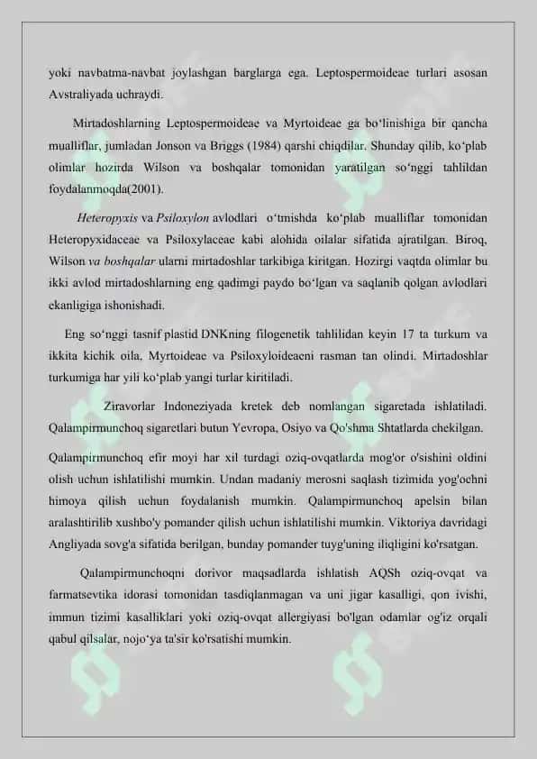 Mirtanamolar qabilasi, oilalari, tavsifi va asosiy turlari. Referat 16 bet. 4