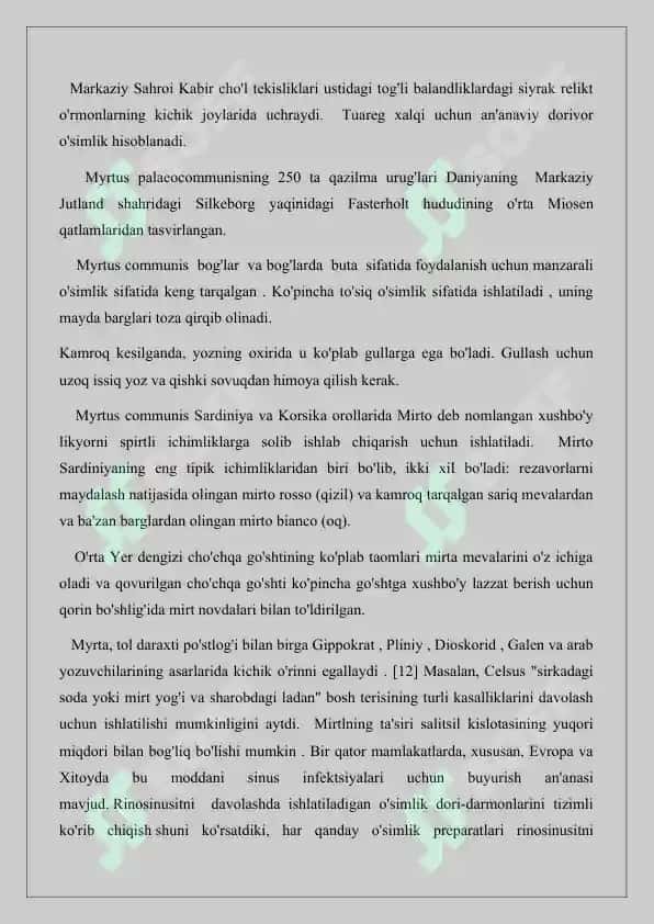 Mirtanamolar qabilasi, oilalari, tavsifi va asosiy turlari. Referat 16 bet. 6