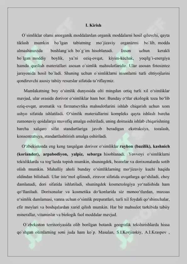 O`zbekistonning tog’, cho’l, dashtlarida o’sadigan o’simliklari. Referat 14 bet. 3