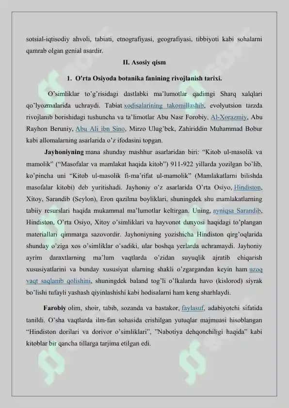 O'rta Osiyo olimlarining o'simliklar haqidagi fikrlari. Referat 14 bet. 4