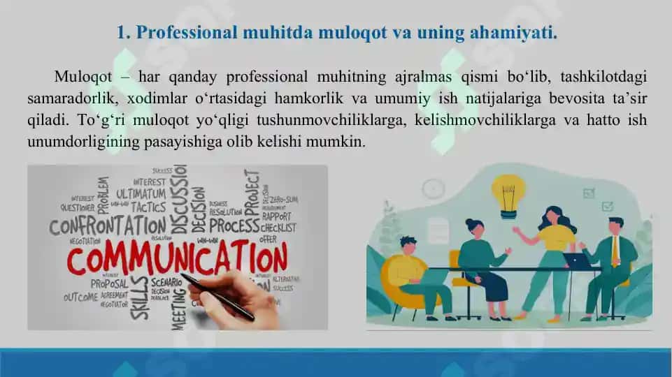 Professional muhitda muloqotning ahamiyati. Taqdimot 15 bet. 2