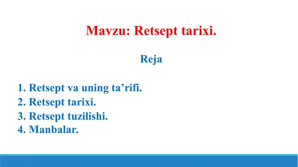 Retsept tarixi. Taqdimot 15 sahifa.