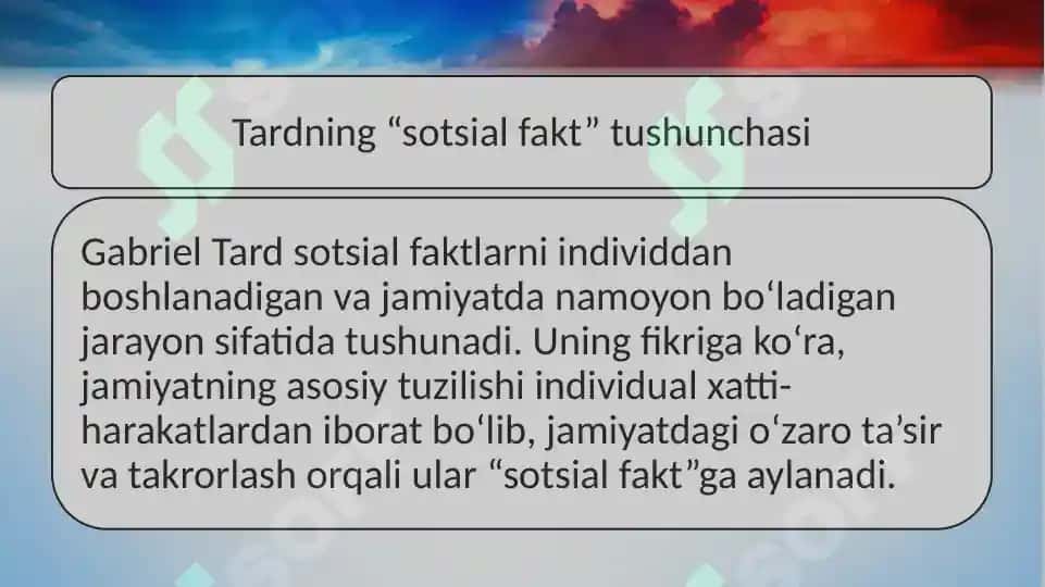 Gabriel Tard «Sotsial fakt» deganda nimani nazarda tutgan. 2