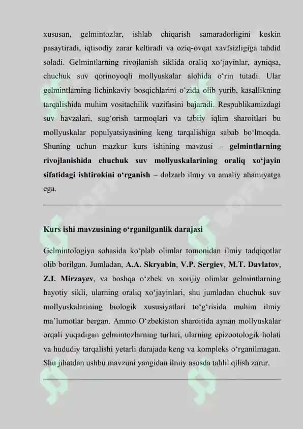 O‘zbekistonda chorva mollari gelmintlarining rivojlanish bosqichlarida chuchuk suv qorinoyoqli mollyuskalarning oraliq xo‘jayinlar sifatidagi ishtiroki 2