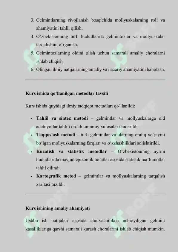 O‘zbekistonda chorva mollari gelmintlarining rivojlanish bosqichlarida chuchuk suv qorinoyoqli mollyuskalarning oraliq xo‘jayinlar sifatidagi ishtiroki 4