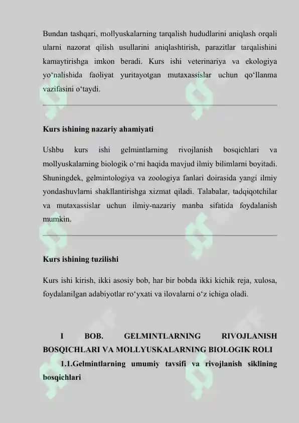 O‘zbekistonda chorva mollari gelmintlarining rivojlanish bosqichlarida chuchuk suv qorinoyoqli mollyuskalarning oraliq xo‘jayinlar sifatidagi ishtiroki 5