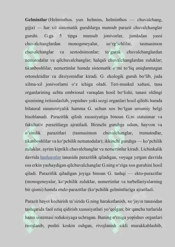 O‘zbekistonda chorva mollari gelmintlarining rivojlanish bosqichlarida chuchuk suv qorinoyoqli mollyuskalarning oraliq xo‘jayinlar sifatidagi ishtiroki 6