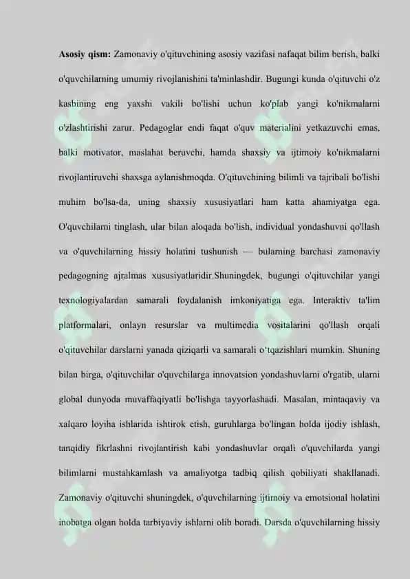 TOPSHIRIQ O’QITUVCHINING  KASBIY KOMPETENTSIYANING MAZMUNI VA TUZILISHI 3
